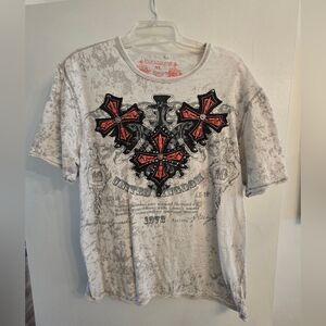Affliction White T-Shirt with Red and Black Crosses United Kingdom 1973 EST.